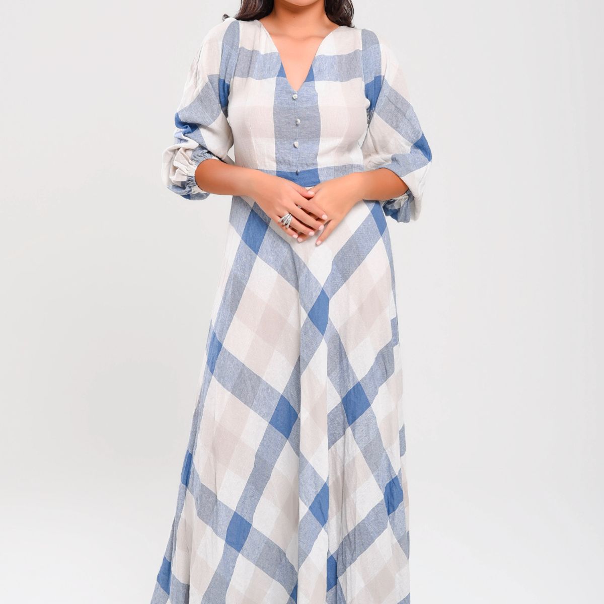 RAGTEX - VESTIDO CASUAL LARGO MUJER RAGTEX AZUL-BEIGE R-2004