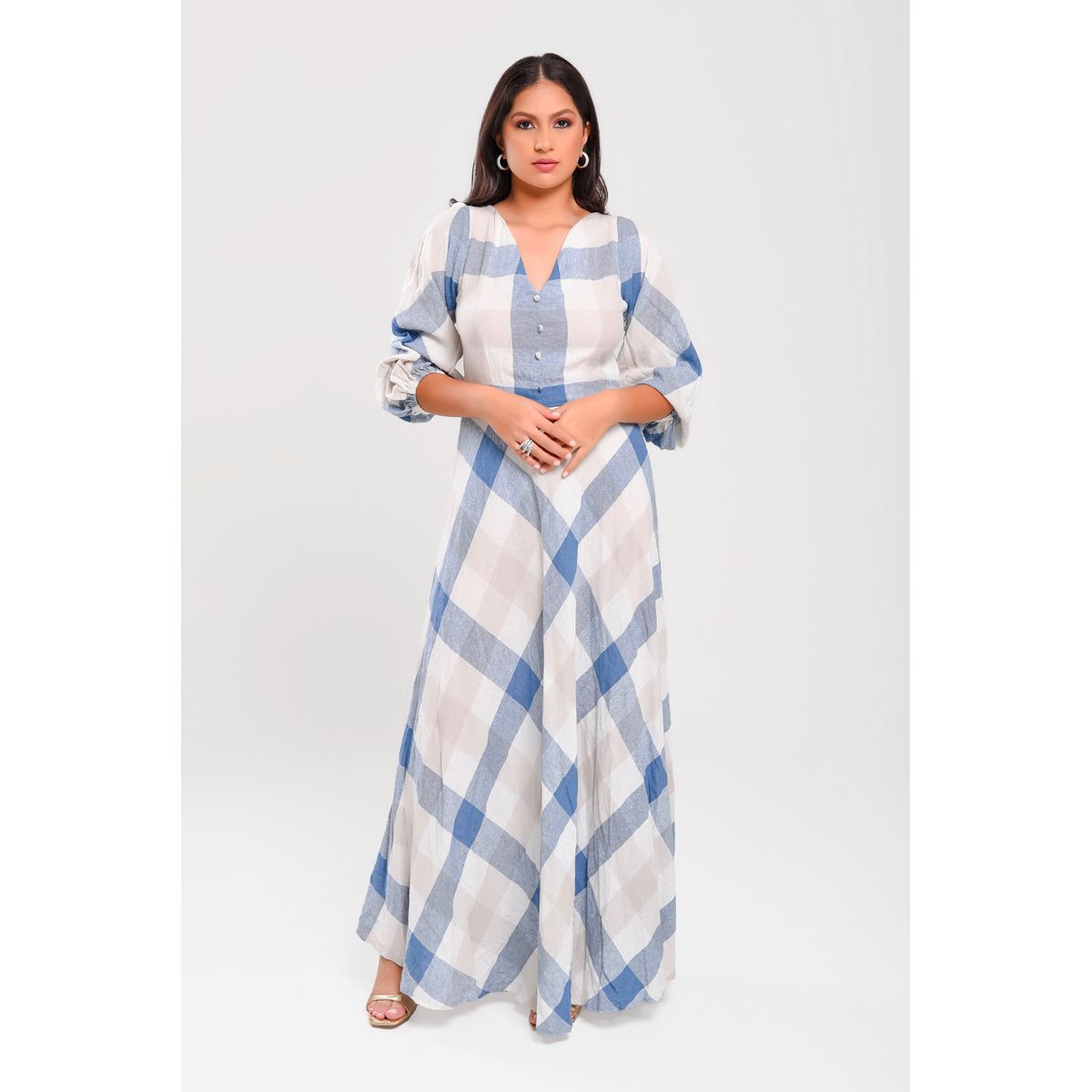 RAGTEX - VESTIDO CASUAL LARGO MUJER RAGTEX AZUL-BEIGE R-2004