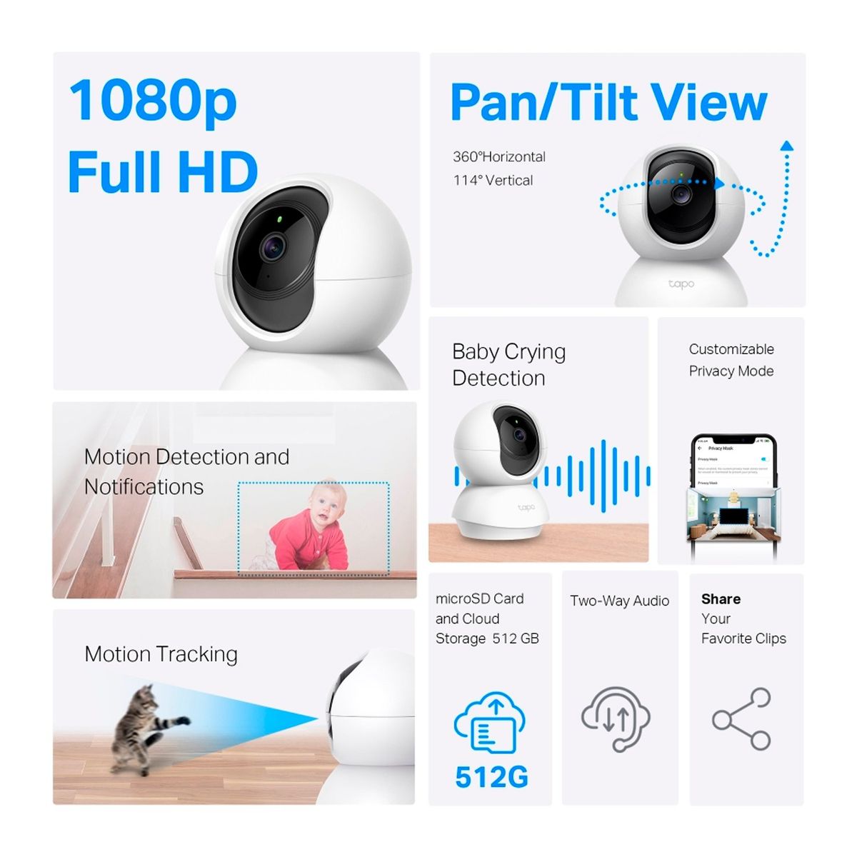TP LINK - Cámara De Seguridad Tp-link Tapo C200 C Wifi 360° Full Hd