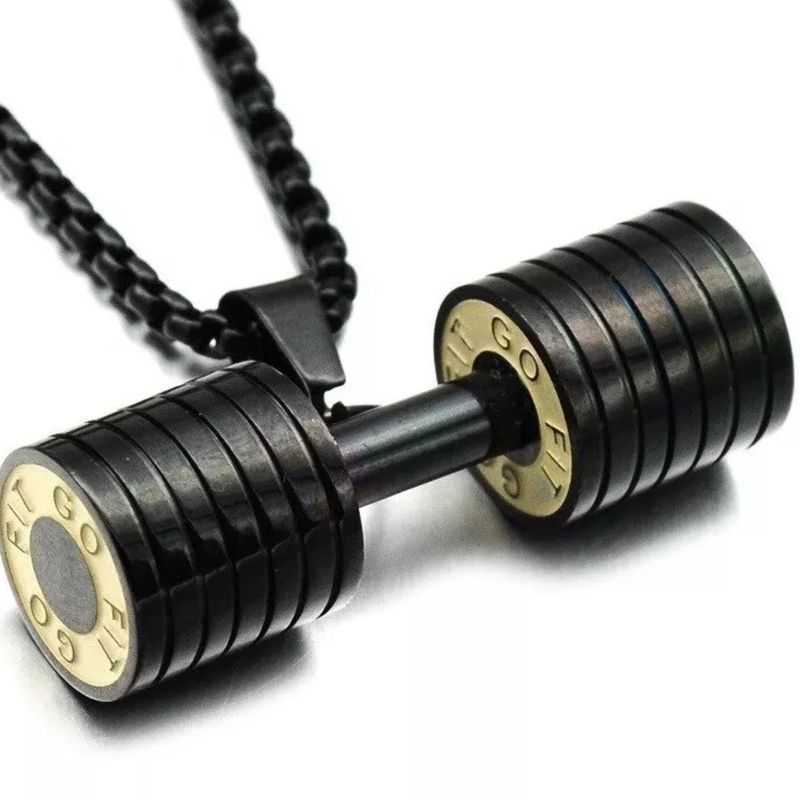 GENERICO - Collar con Dije de Mancuerna en Acero Inoxidable 316L para Hombre