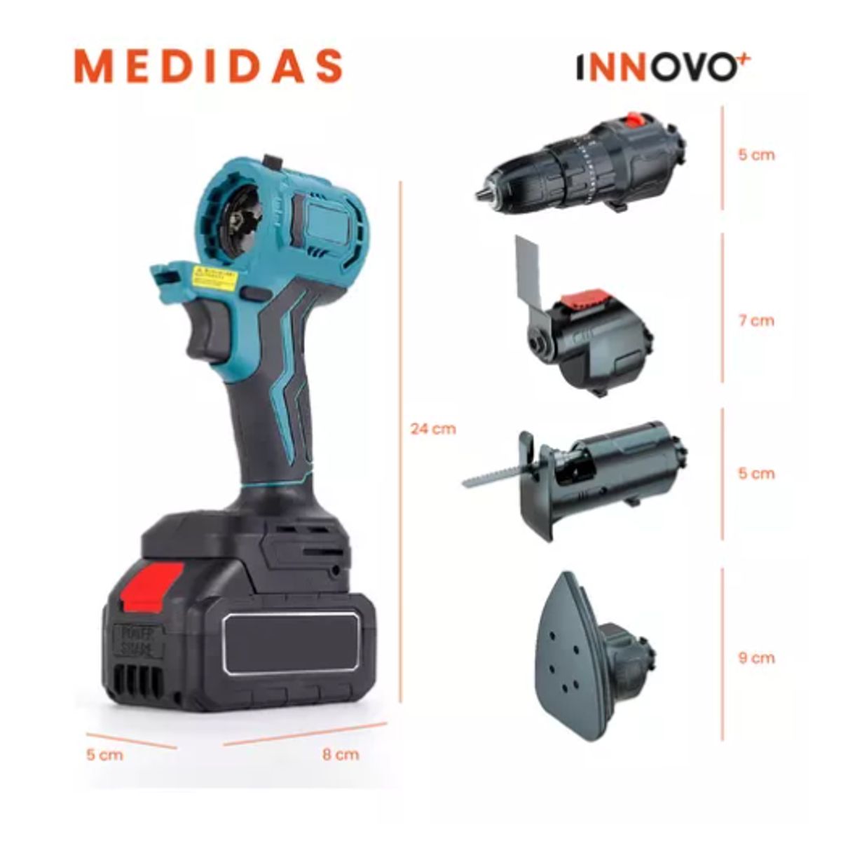 INNOVA - Taladro Multifuncion 5 En 1 Con Estuche Doble Bateria Trabaja Fácil