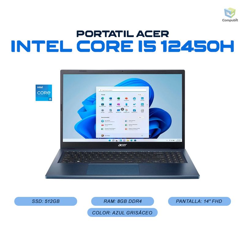 ACER - Portátil ACER Core I5 12450H + Ram 8GB 512GB - A315-57-58LL