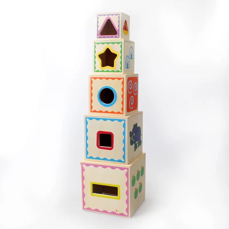 GENERICO - Set de 5 Cubos Madera Apilar Encajables Didactico Bebes