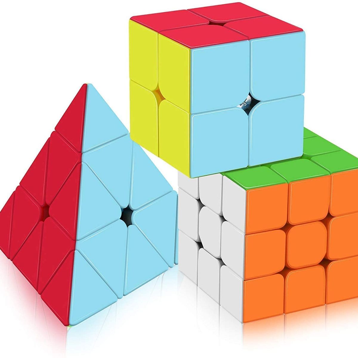 QIYI - Cubos Rubik Pack X3 Qiyi Speedcube 2x2 + 3x3 + Pyraminx W Stickerless  Black