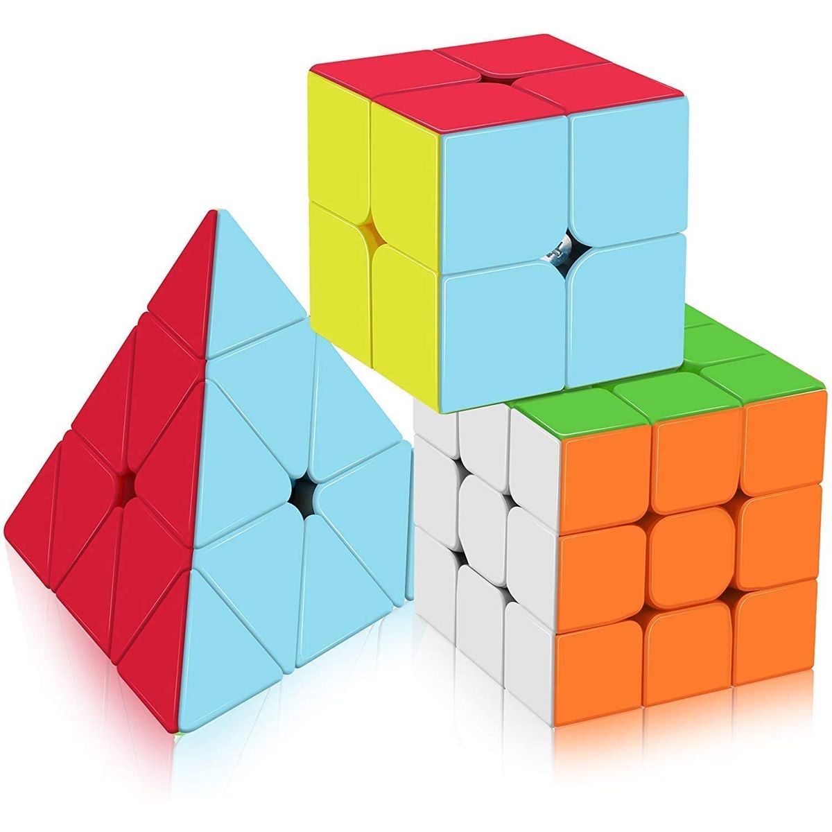 QIYI - Cubos Rubik Pack X3 Qiyi Speedcube 2x2 + 3x3 + Pyraminx W Stickerless  Black