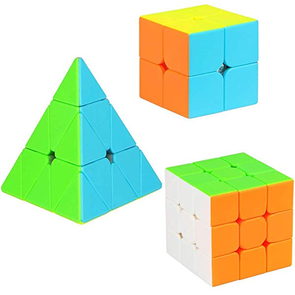 QIYI - Cubos Rubik Pack X3 Qiyi Speedcube 2x2 + 3x3 + Pyraminx W Stickerless  Black