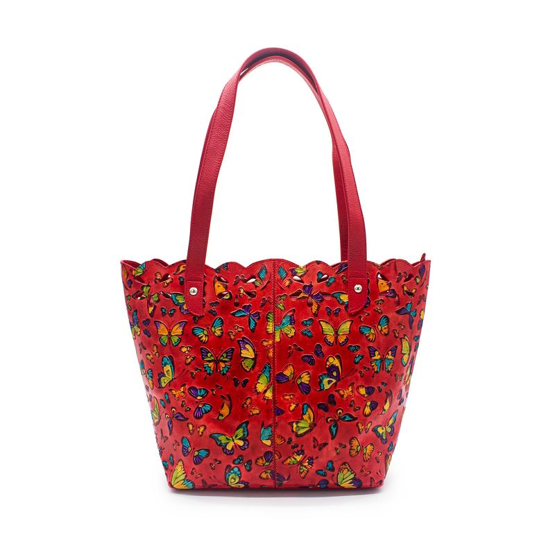 MACOLY - Bolso De Hombro c329 cuero tala rojo mariposas