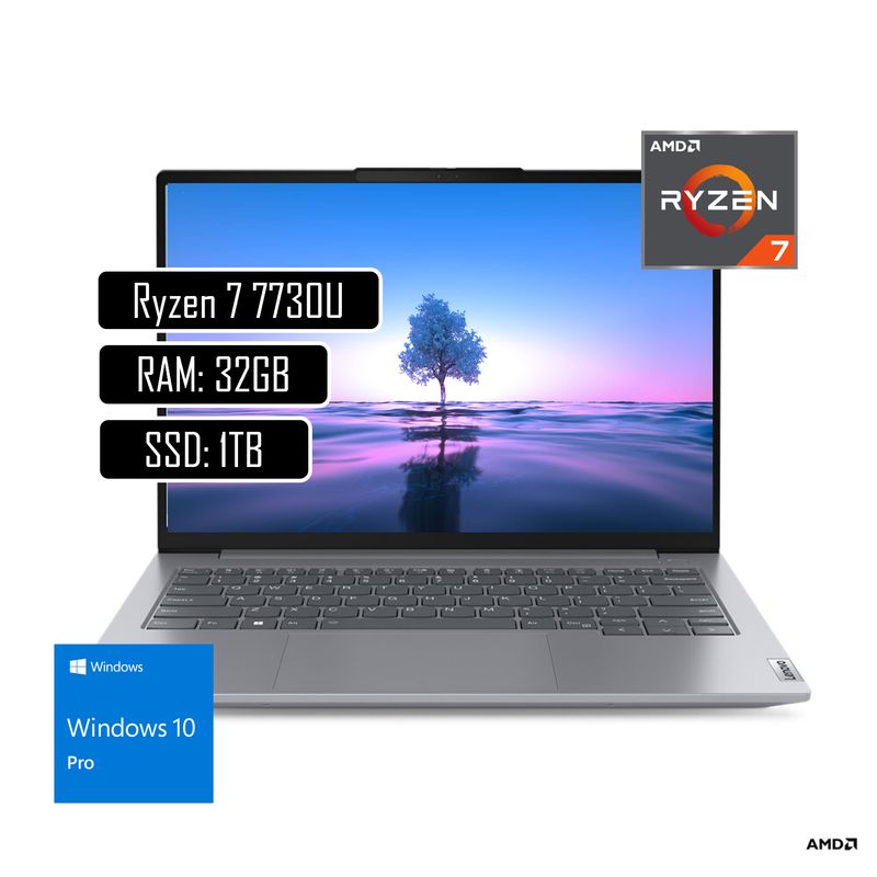 LENOVO - PORTATIL LENOVO THINKBOOK AMD RYZEN 7 7730U - Ram 32GB - 1Tera SSD - WIN 11 PRO 14"