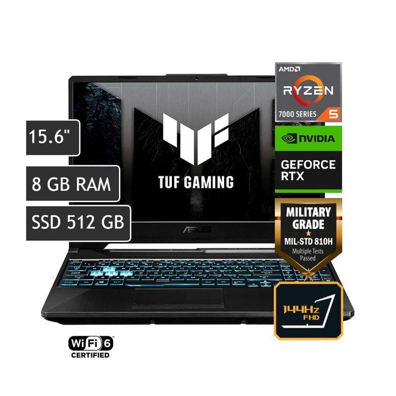 ASUS - Portatil ASUS TUF A15 RYZEN 5 7535HS - 8GB DDR5 - 512GB SSD - PANT 15,6" FHD - FA506NC-HN006