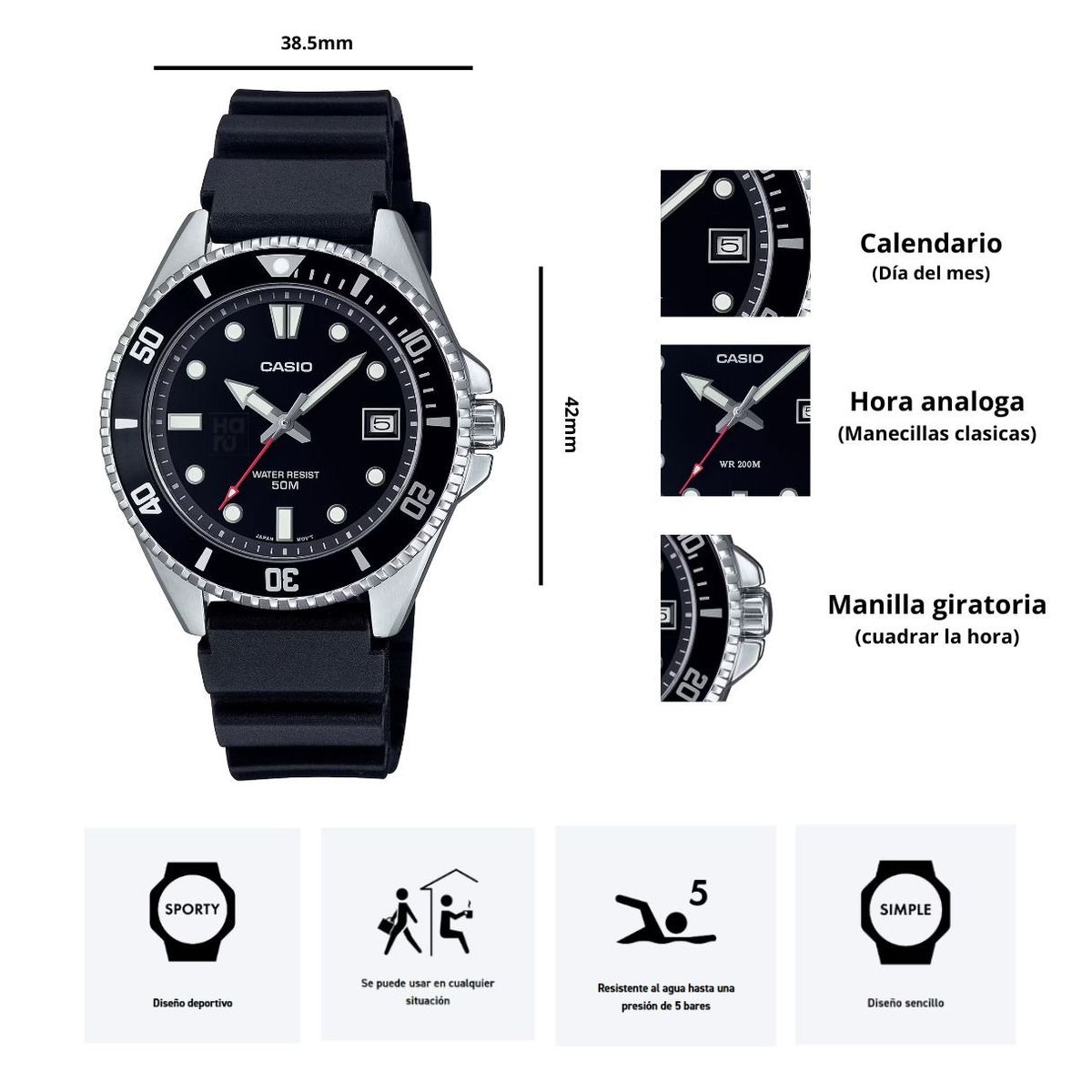 CASIO - Reloj Casio Modelo MDV-10-1A1 Diseño Casual