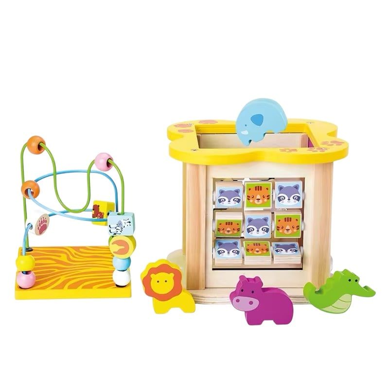 GENERICO - Cubo Laberinto Encajar Madera Reloj  Montessori Bebes