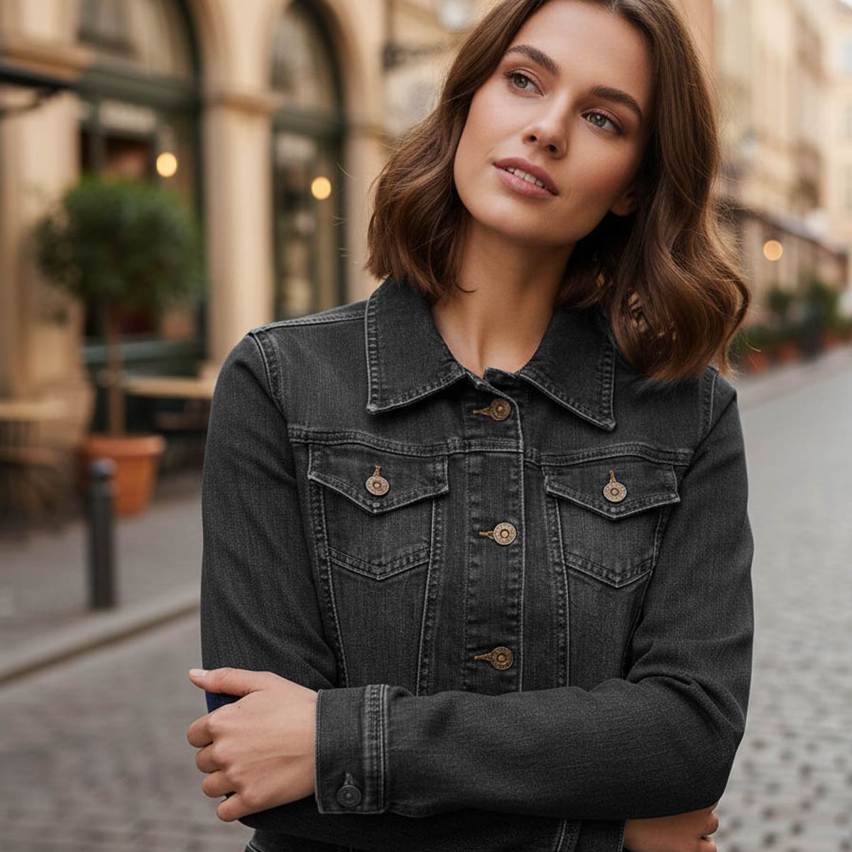 MODA EN CIRCUITO - Chaqueta En Jean Para Mujer GRIS