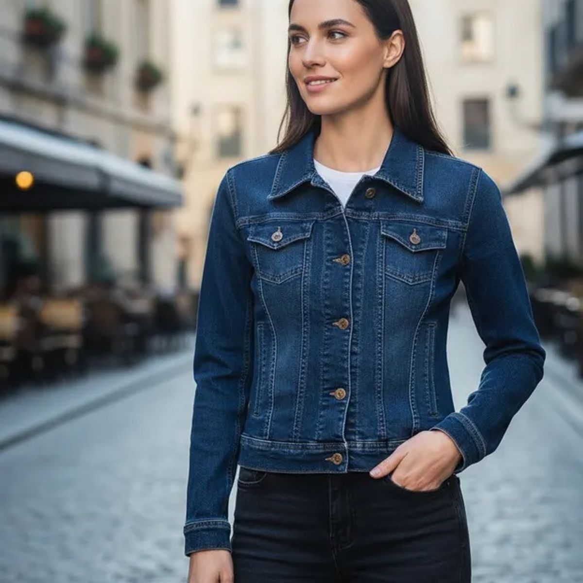 MODA EN CIRCUITO - Chaqueta En Jean Para Mujer AZUL OSCURO