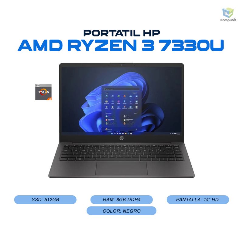 HP - Portatil HP AMD Ryzen 3 7330U 8GB DDR4 512GB SSD - 245 G10