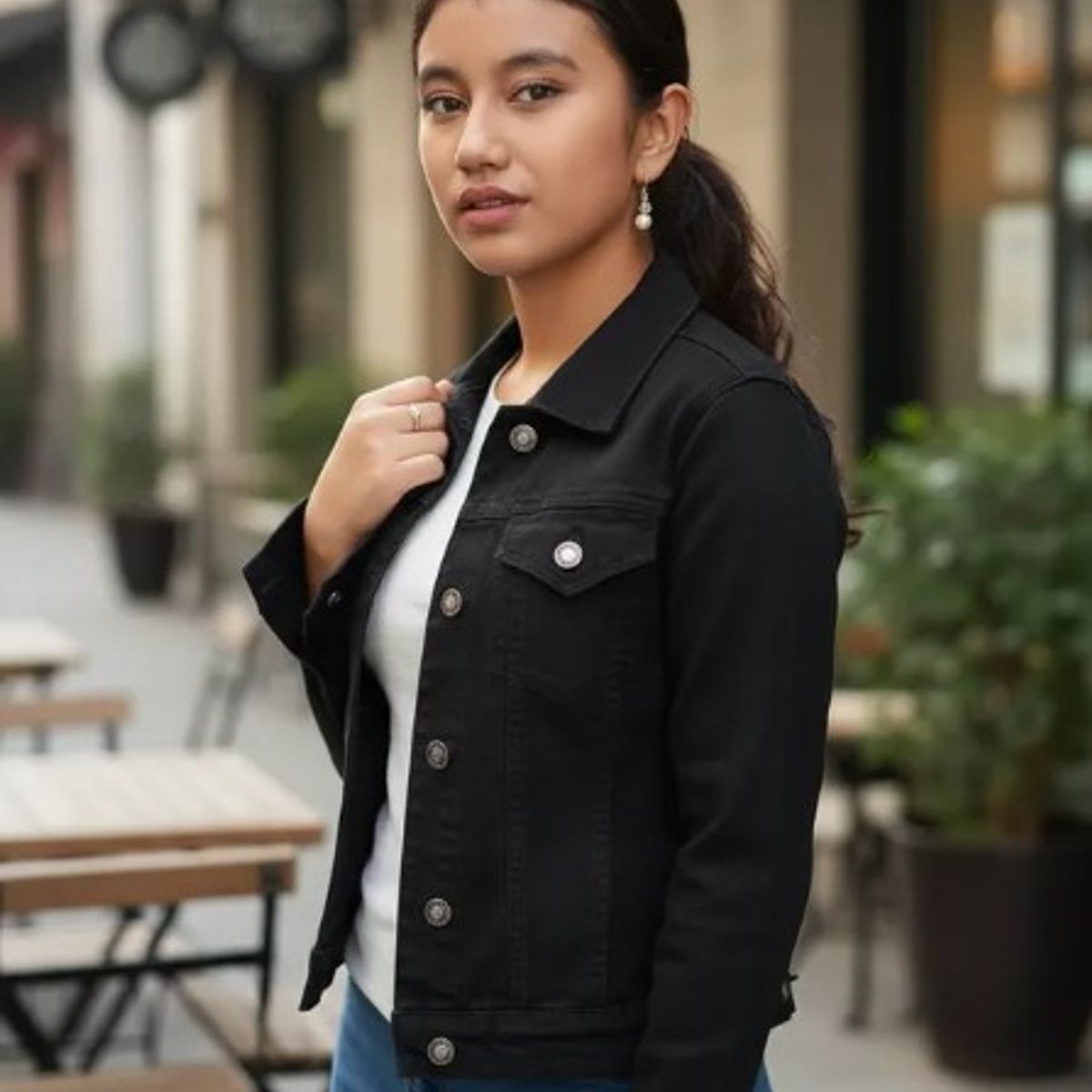 MODA EN CIRCUITO - Chaqueta En Jean Para Mujer Color NEGRO