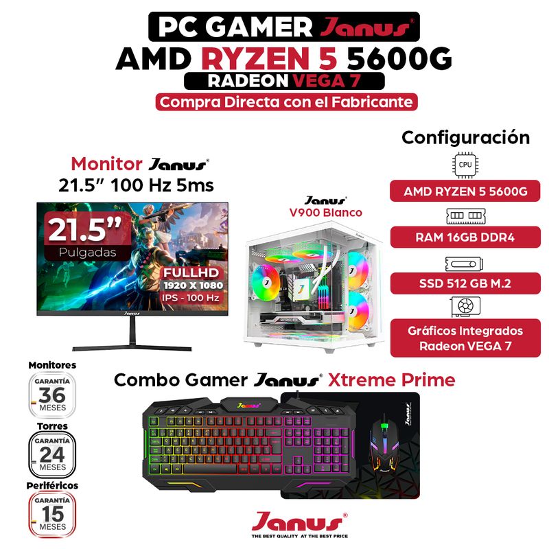 JANUS - Computador Gamer Ryzen 5 5600GT SSD 512GB RAM 16GB Monitor 22 121726