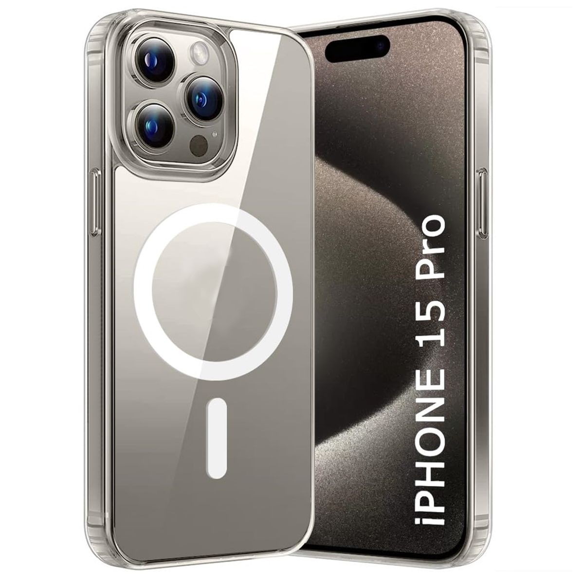 GENERICO - Case Estuche Transparente Carga Magnética Compatible IPhone 15 Pro