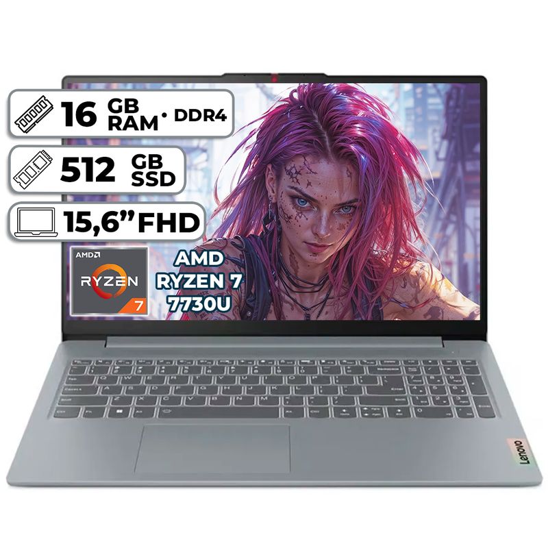 LENOVO - PORTÁTIL LENOVO SLIM 3 AMD RYZEN 7 7730U 16GB RAM 512GB SSD 15.6″ FHD