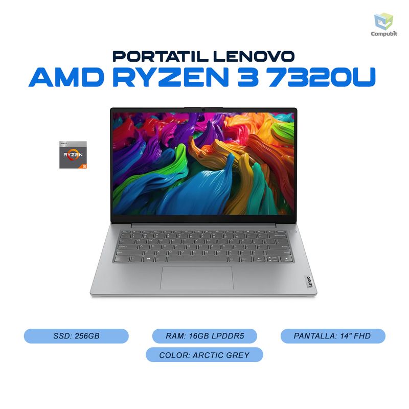LENOVO - Portátil Lenovo Ryzen 3 7320U + ram 16gb - v14 g4 amn