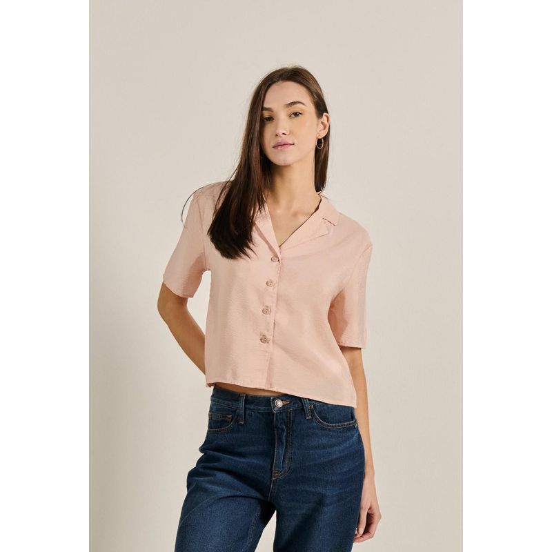 KOAJ - KOAJ Blusa manga corta unicolor con cuello resort y botones MUJER