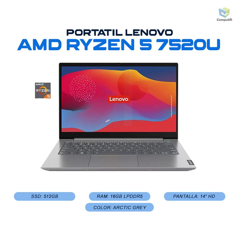 LENOVO - Portatil LENOVO V14 G4 AMN - AMD RYZEN 5 7520U - 16GB LPDDR5 - 512GB SSD