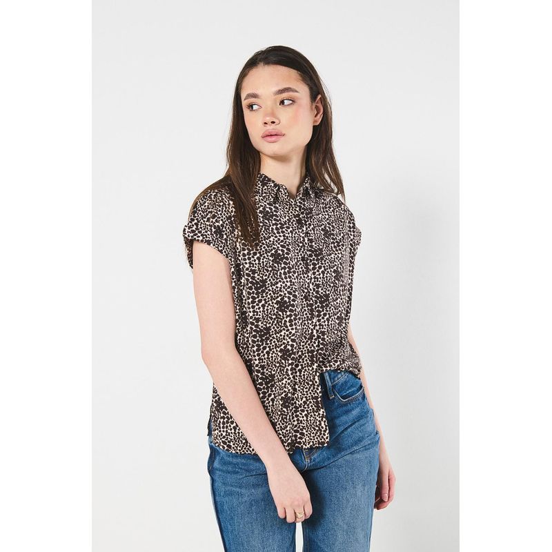 KOAJ - KOAJ BLUSA CAMISERA MANGA CORTA RECOGIDO HOMBRO MUJER