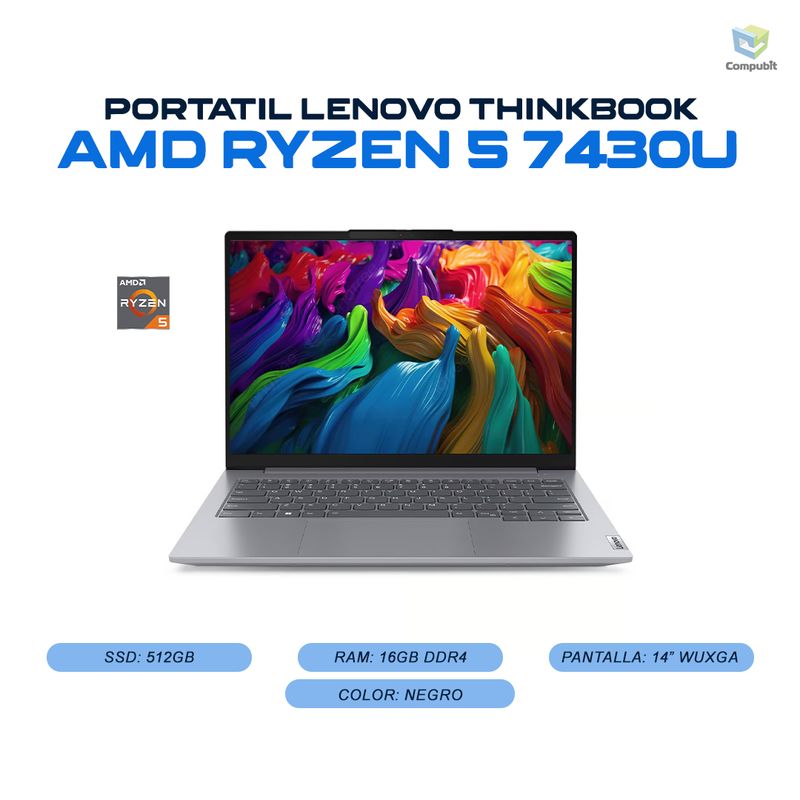 LENOVO - Portatil LENOVO ThinkBook AMD Ryzen 5 7430U 16GB DDR4 512GB SSD - 14 G6 ABP
