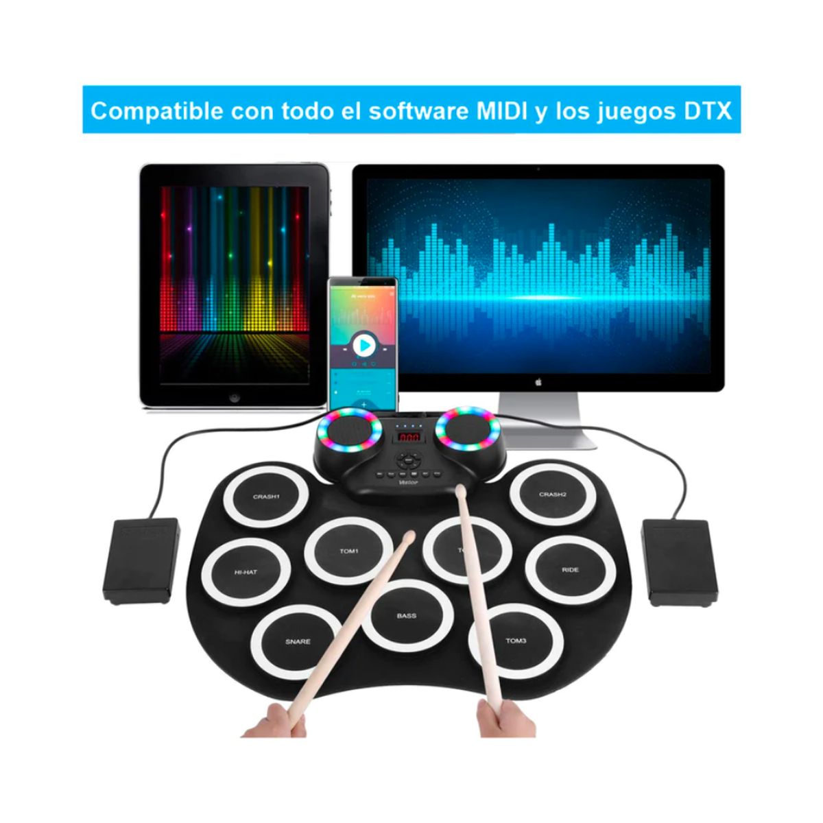 GENERICO - Batería Electrónica Digital Drum Portátil - 9 Tambores