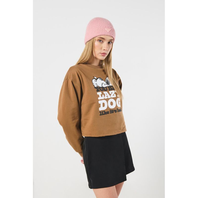 KOAJ - KOAJ Buzo crop top cuello redondo cafe  para mujer, cuello y p MUJER