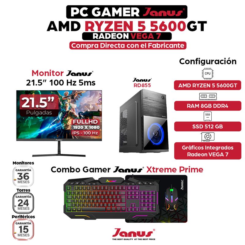 JANUS - Computador de Escritorio Ryzen 5 5600GT SSD 512GB RAM 8GB Monitor 22 121713