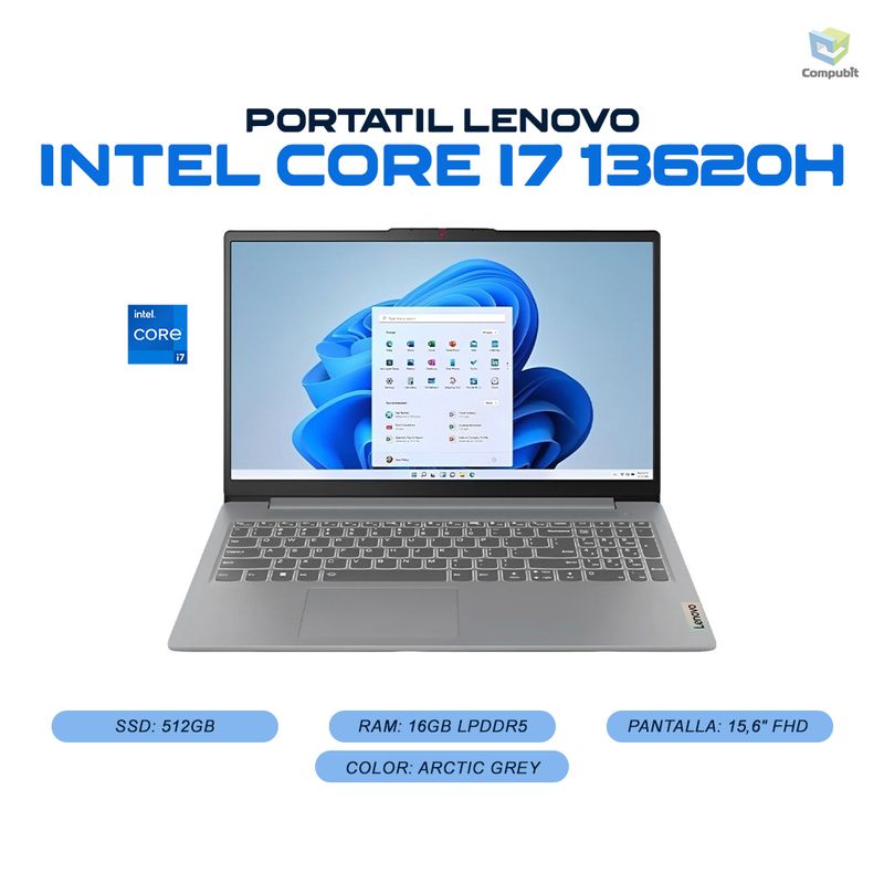 LENOVO - Portatil LENOVO INTEL CORE I7 13620H - 16GB LPDDR5 - 512GB SSD - SLIM 3 15IRH8