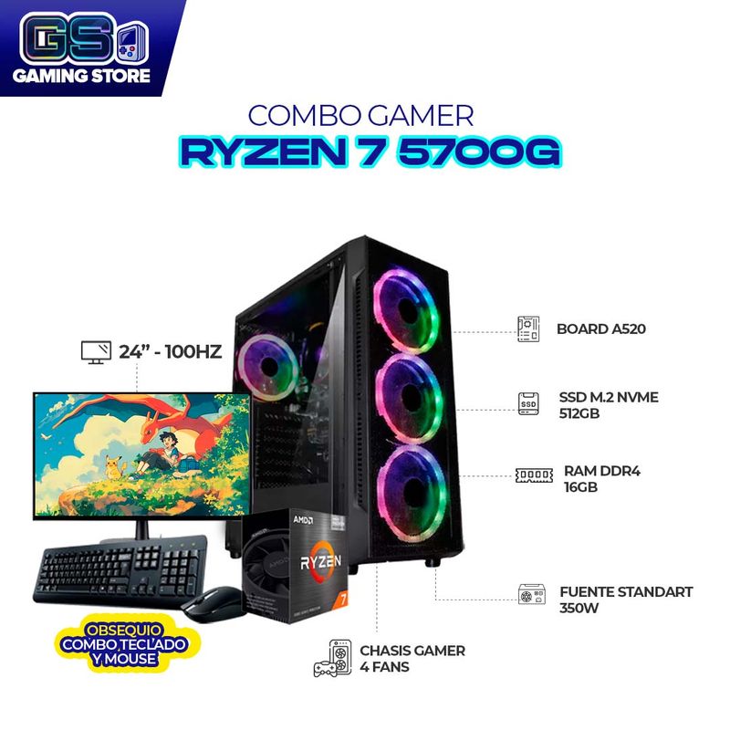 AMD - PC GAMER AMD RYZEN 7 5700G 24" FHD 100HZ / 16GB SSD 512GB BOARD A520