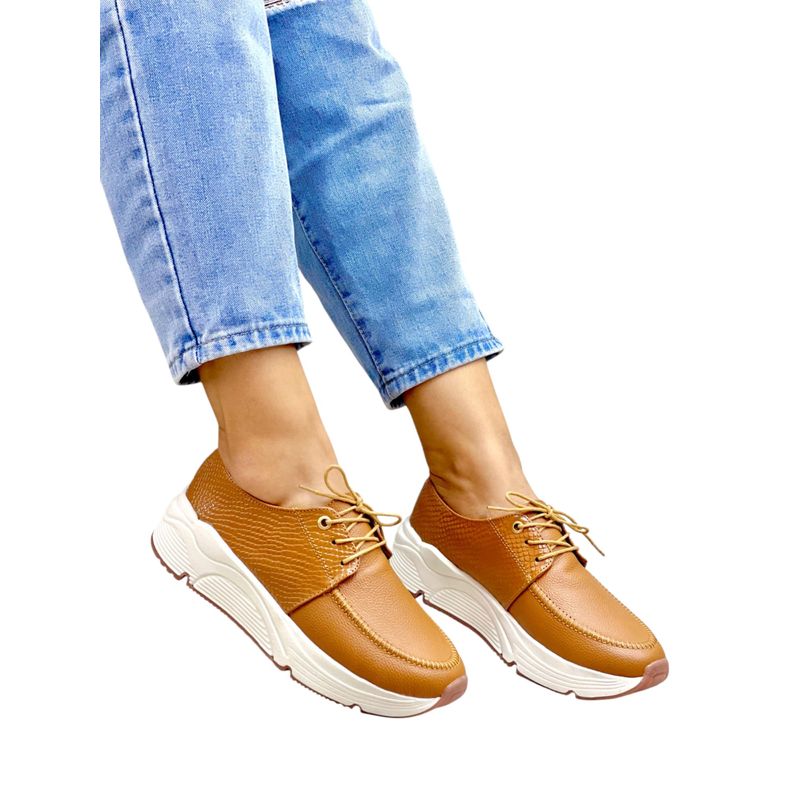 EVEGONZ - Zapato en Cuero Para Mujer Calzado Cómodo Casual Café