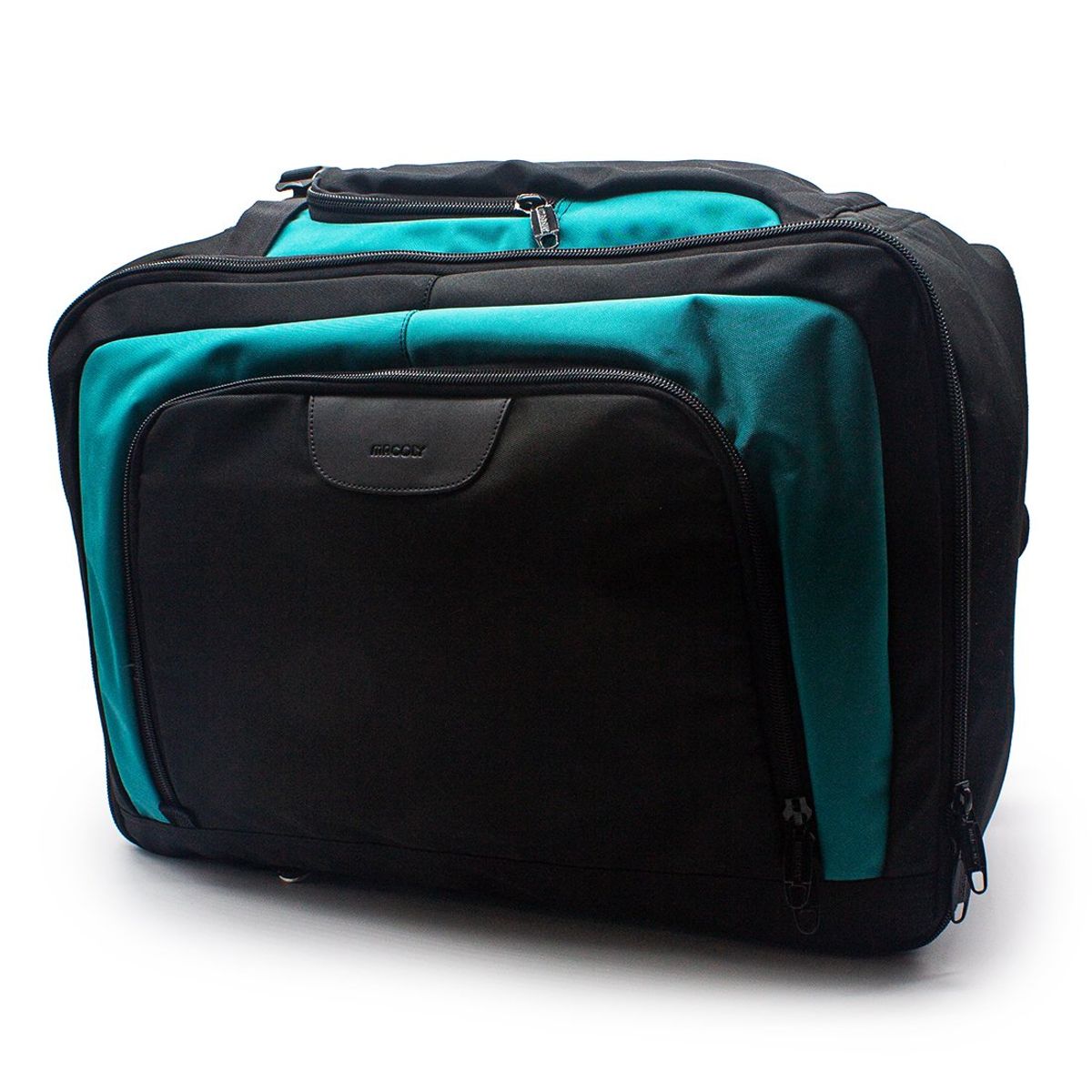 MACOLY - Maleta/Morral 308 para viaje lona negro x verde turquesa.