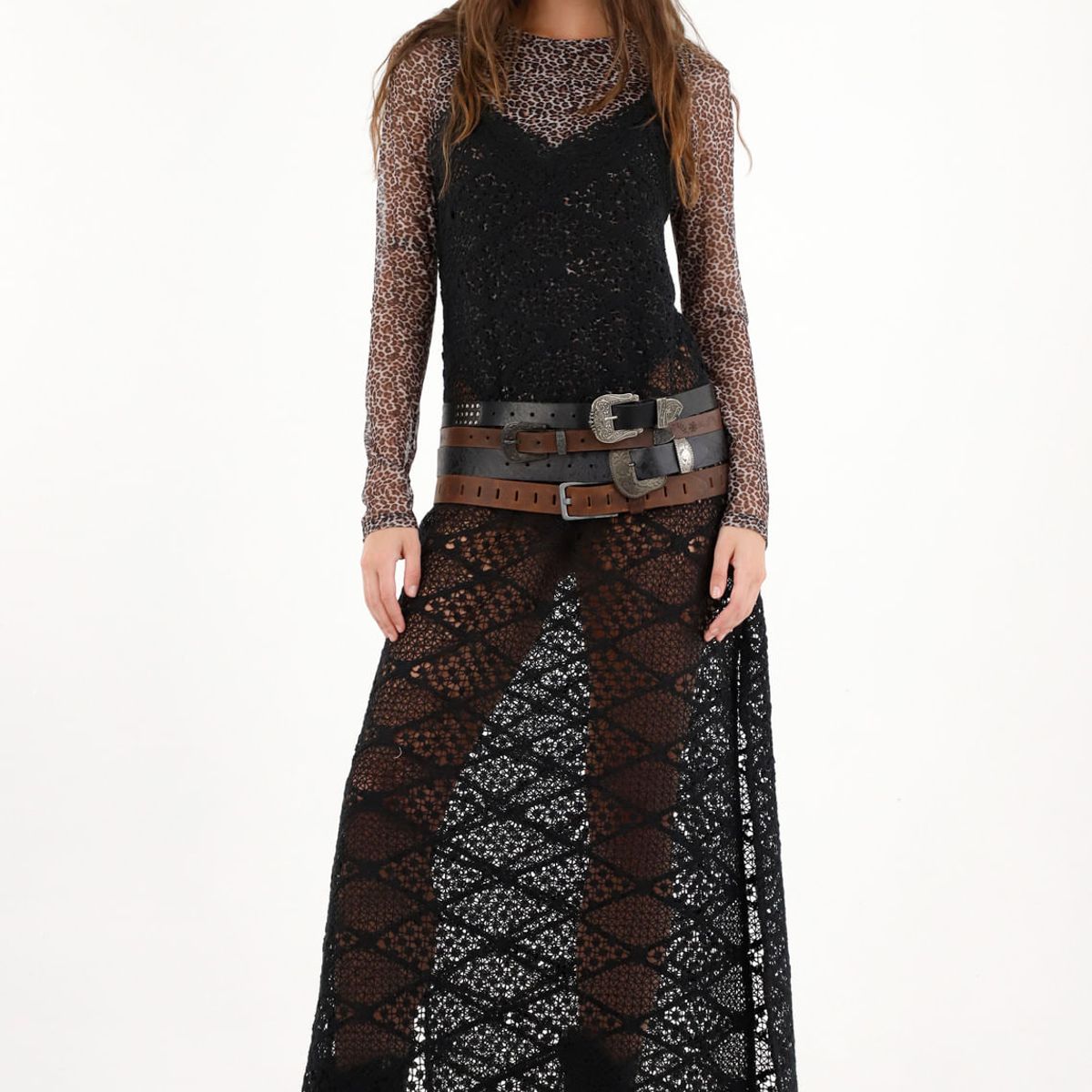 TENNIS - Vestido negro en encaje de tiras para mujer