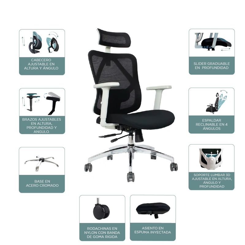 GENERICO - Silla Presidente Bahia Syncro Negra Gris