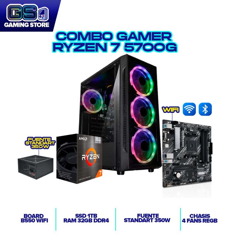AMD - TORRE GAMER AMD RYZEN 7 5700G RAM 32GB 1TB NVME B550 WIFI CHASIS 4 FANS RGB 350W