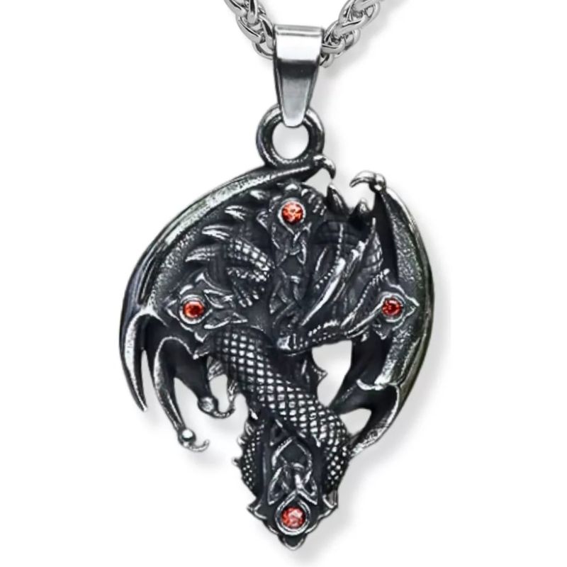 GENERICO - Collar para Hombre Dije Cruz Dragón Medieval de Acero Color Plata
