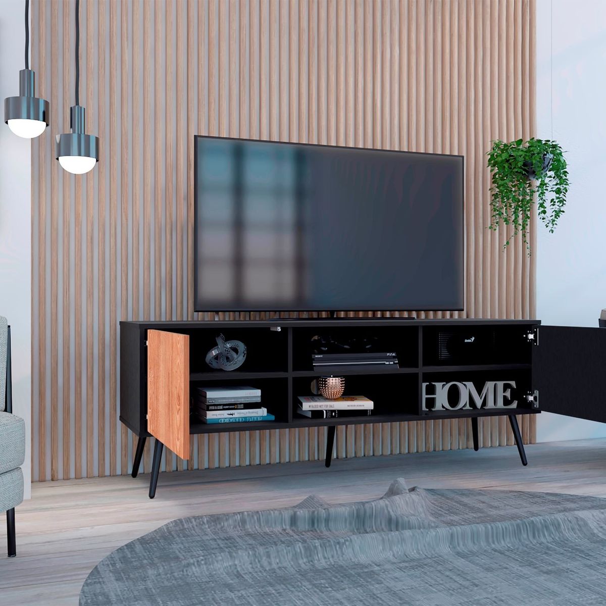 RTA MUEBLES - Rack para TV de 65" Funes Eco RWL 9642 Wengue Miel Rta Muebles