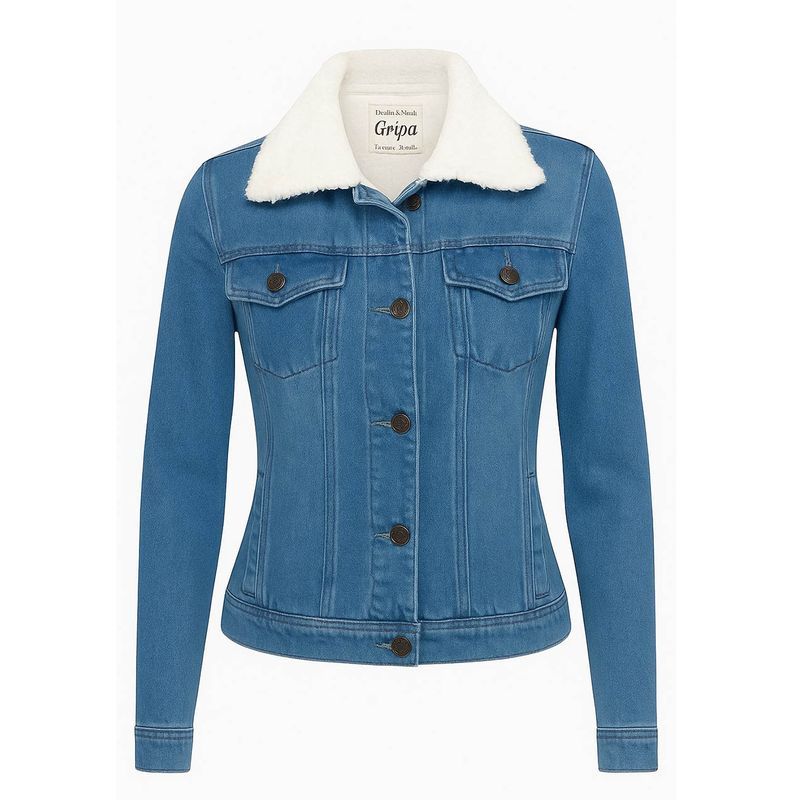 MODA EN CIRCUITO - Chaqueta de Jean Forrada en Ovejero Para Mujer AZUL MEDIO
