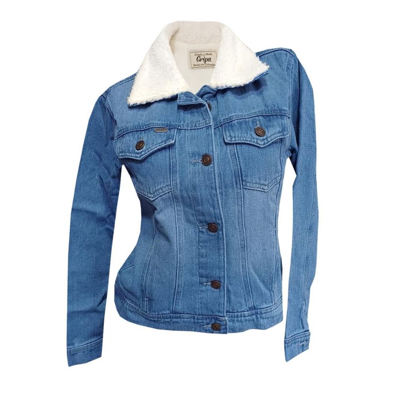 MODA EN CIRCUITO - Chaqueta de Jean Forrada en Ovejero Para Mujer AZUL MEDIO
