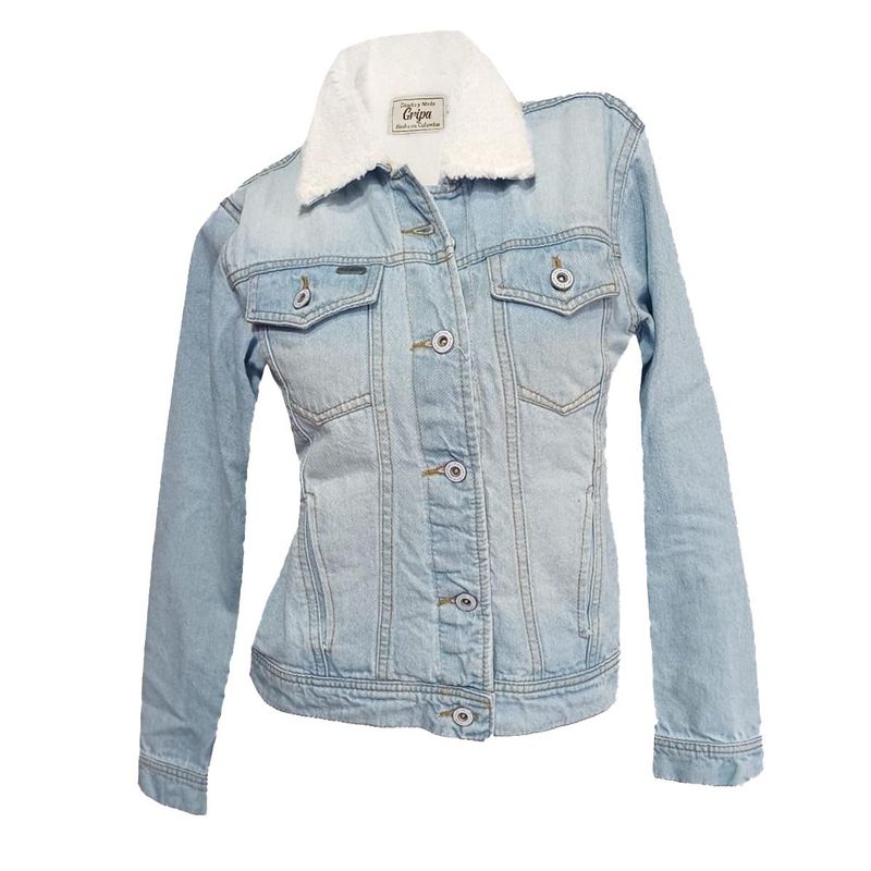 MODA EN CIRCUITO - Chaqueta de Jean Forrada en Ovejero Para Mujer AZUL HIELO