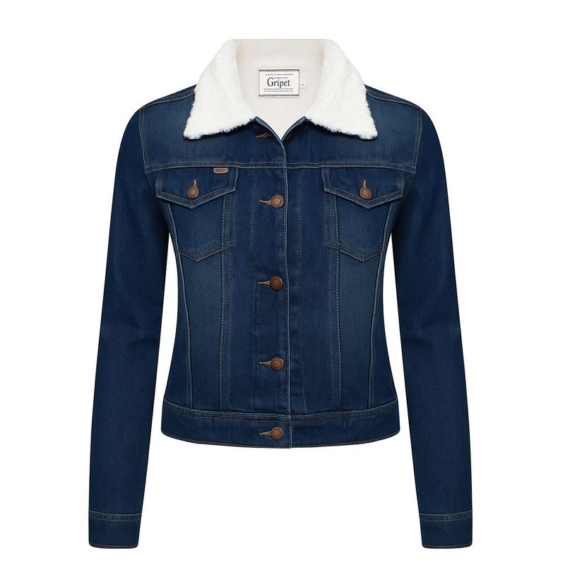 MODA EN CIRCUITO - Chaqueta de Jean Forrada en Ovejero Para Mujer AZUL OSCURO