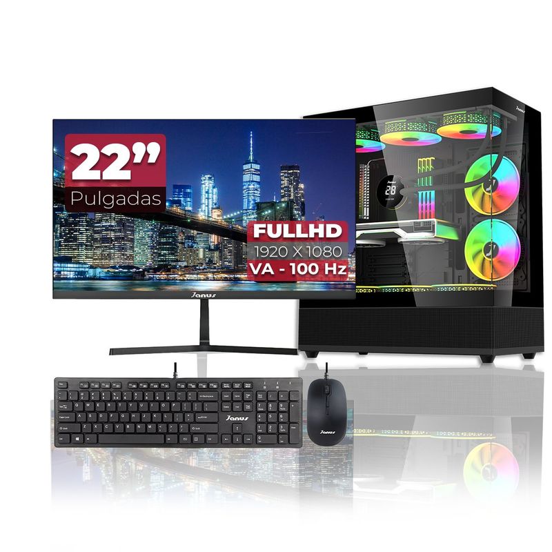 JANUS - Computador Gamer Ryzen 5 8500G RAM 16GB RGB SSD 512GB Monitor 22 Pulgadas 100Hz