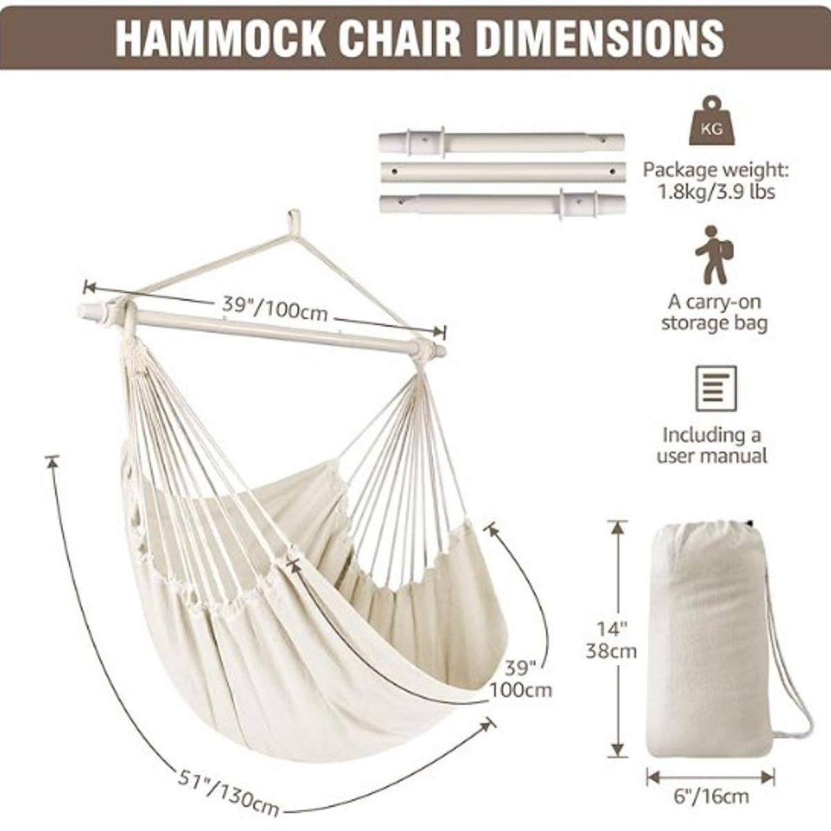 USA - Hamaca Tejida Algodón Columpio Silla Colgante