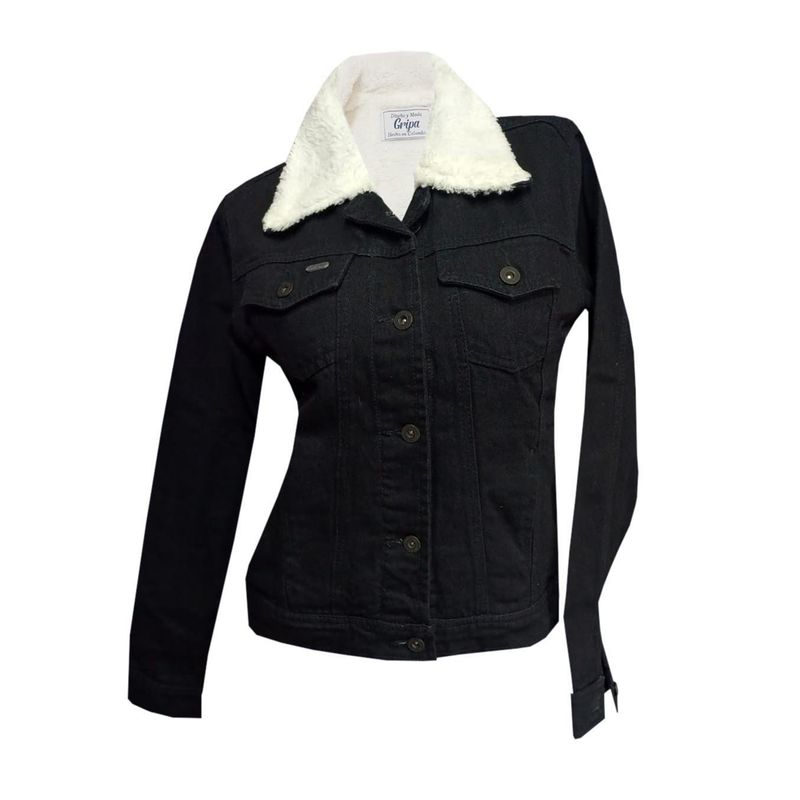 MODA EN CIRCUITO - Chaqueta de Jean Forrada en Ovejero Para Mujer color NEGRO
