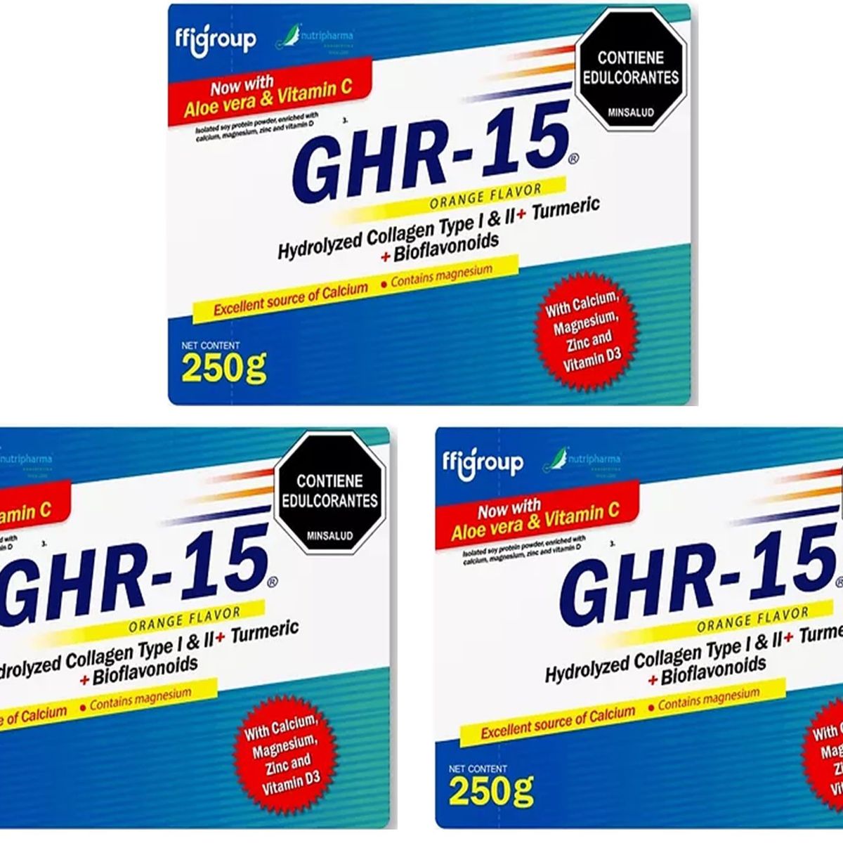 GENERICO - GHR 15 COLAGENO HIDROLIZADO CURCUMA 3 CAJAS C/U 25 SOBRES