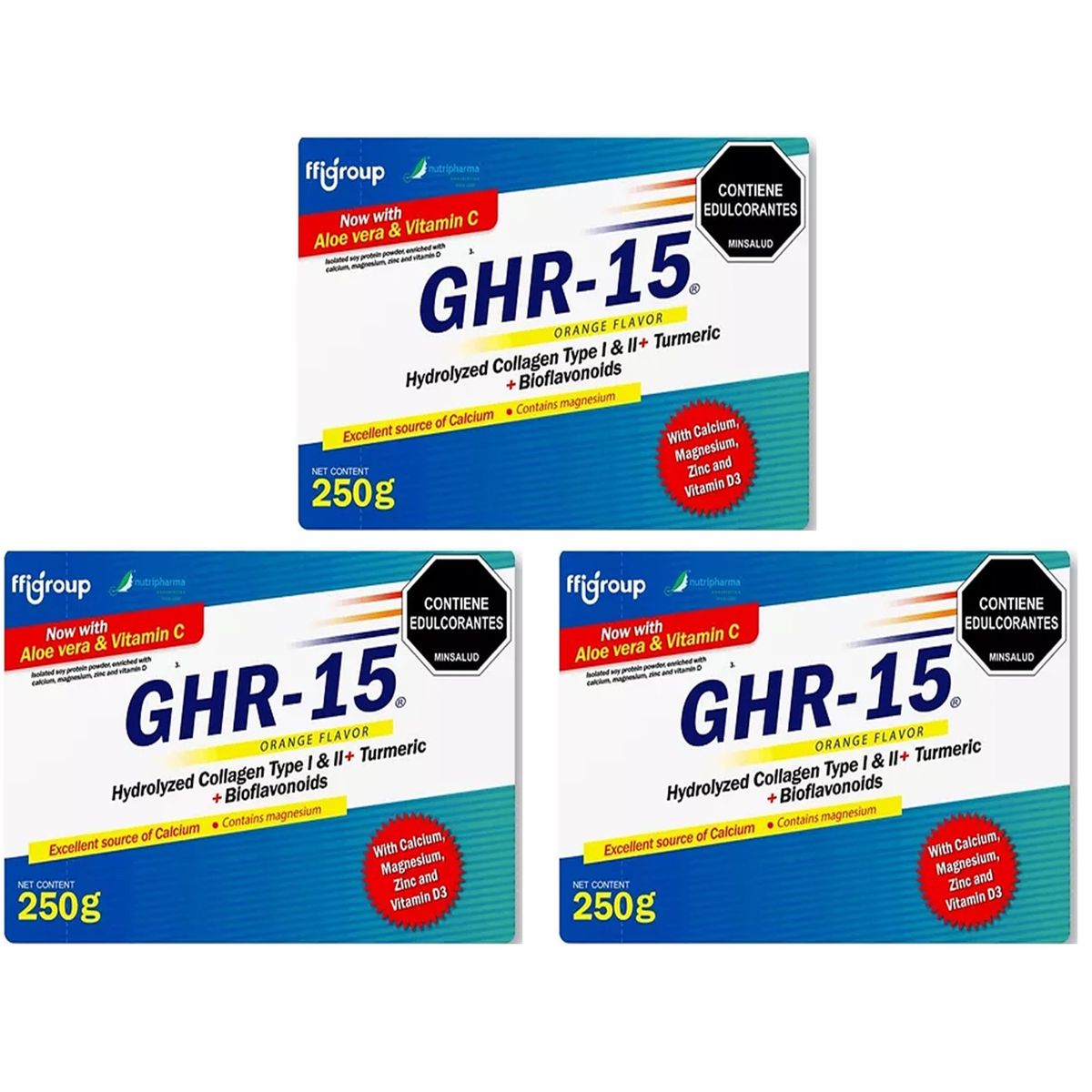 GENERICO - GHR 15 COLAGENO HIDROLIZADO CURCUMA 3 CAJAS C/U 25 SOBRES