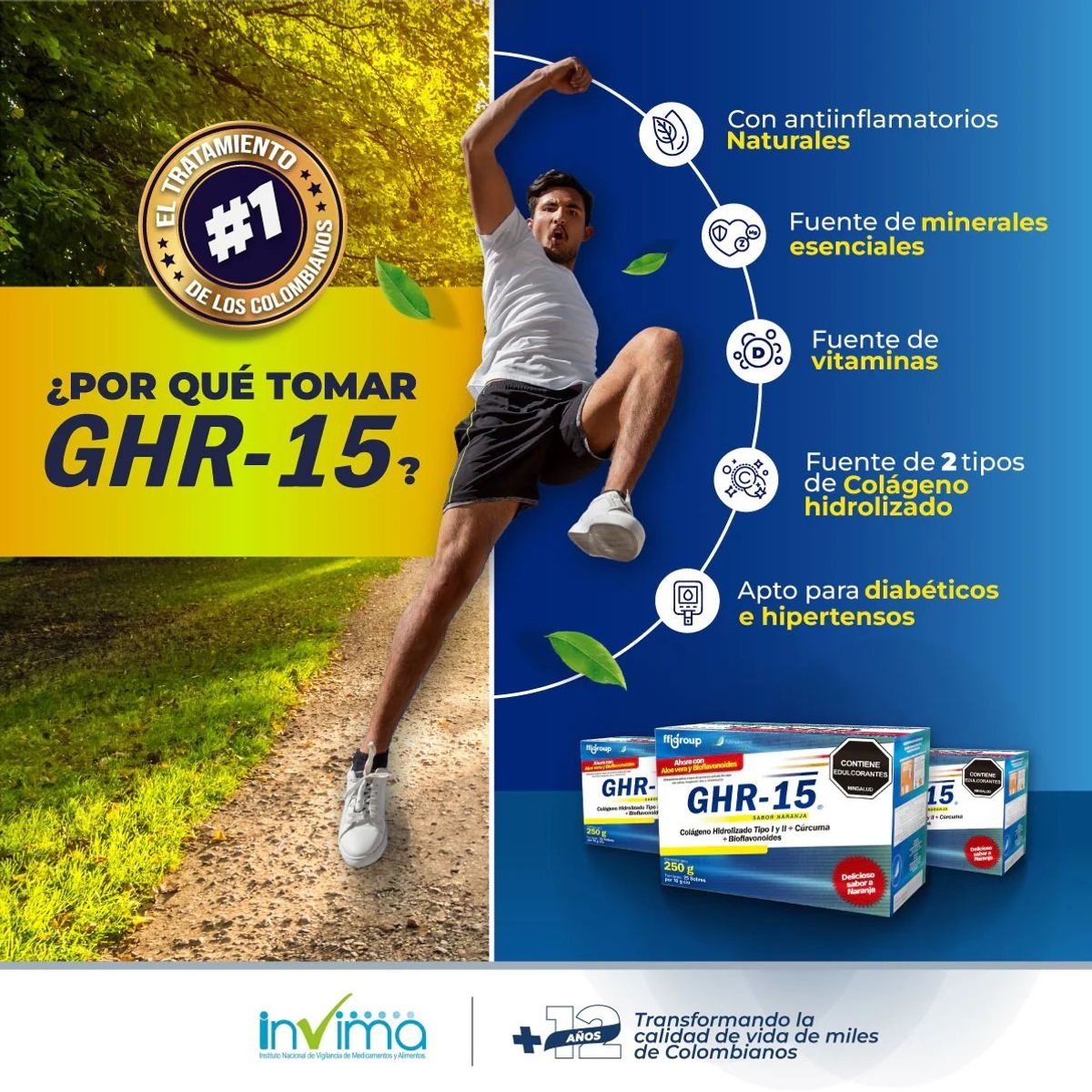 GENERICO - GHR 15 COLAGENO HIDROLIZADO CURCUMA 3 CAJAS C/U 25 SOBRES