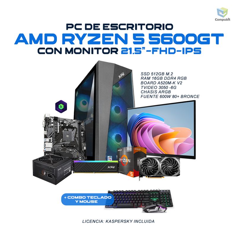 POWER GROUP - Computador GAMER AMD RYZEN 5 5600G RTX 3050 6GB 16GB 512GB - R56162MRX6